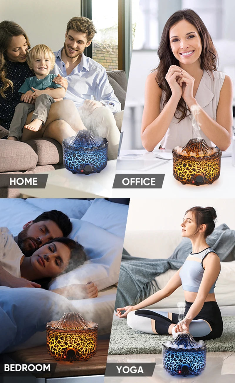Air Humidifier Aromatherapy Essential Oil Diffuser Cool Mist Diffuser, Flame & Volcano 2 Mist Mode, for Bedroom,Office,Yoga,Gift