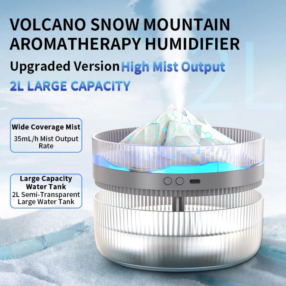 Volcano Air Humidifier Snow Mountain Essential Oils Diffuser Large Capacity Water Tank USB Aroma Diffuser Colorful Night Lights