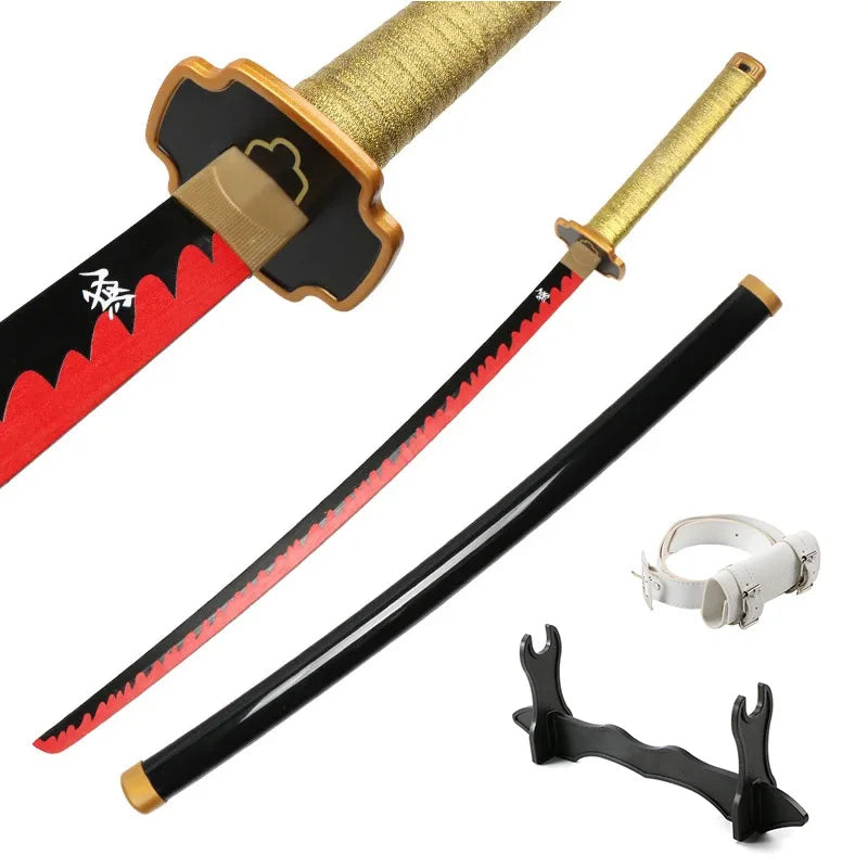 Demon Slayer Katana 104cm Giyuu Blue Role-playing Weapons Props with Sword Holder and Belt 1: 1 Replica  Japanese Samurai Sword