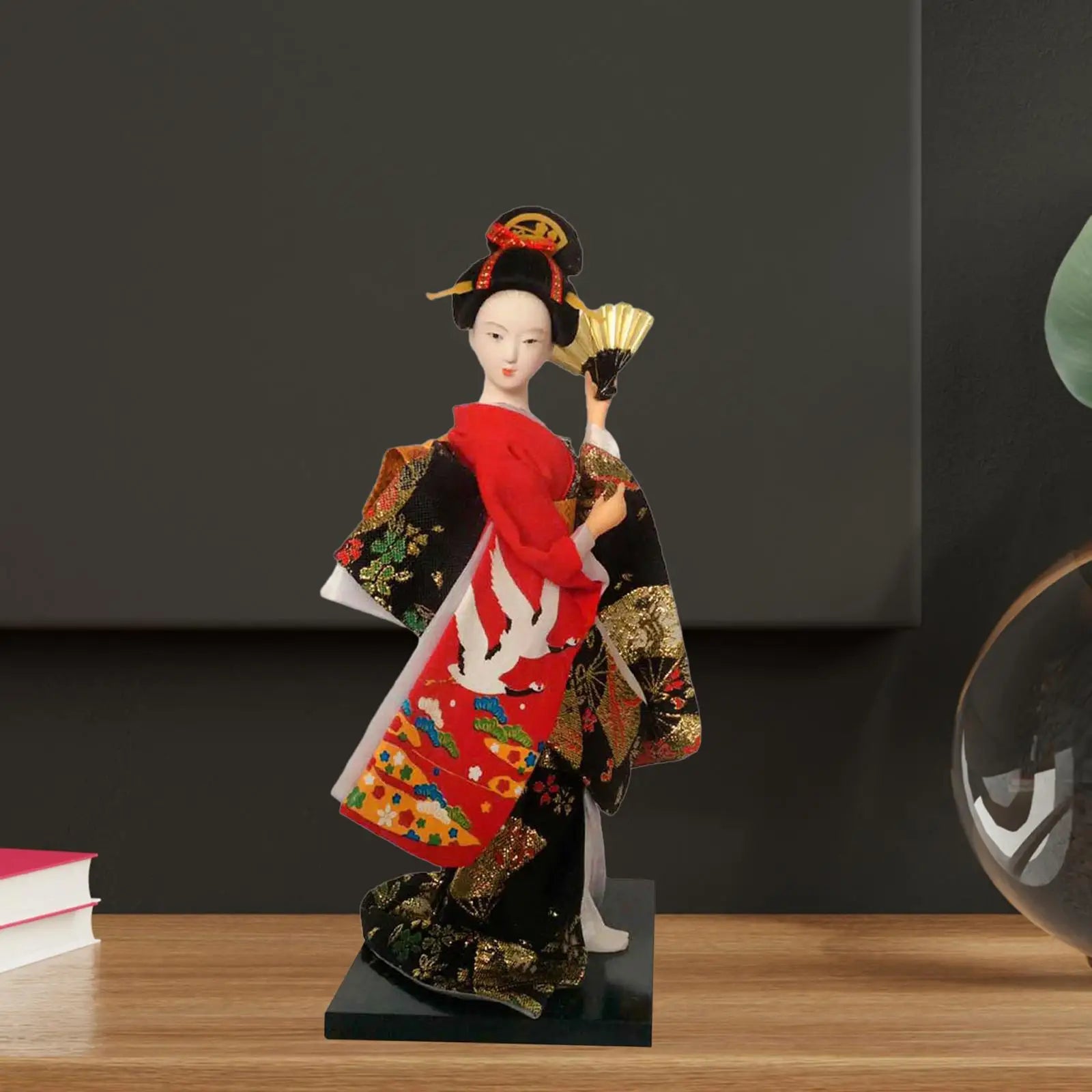 Japanese Geisha 9" Free Standing Oriental Ancient Kabuki Girl Statue Kimono Dolls Ornament for Shelf Table Home Office Decor