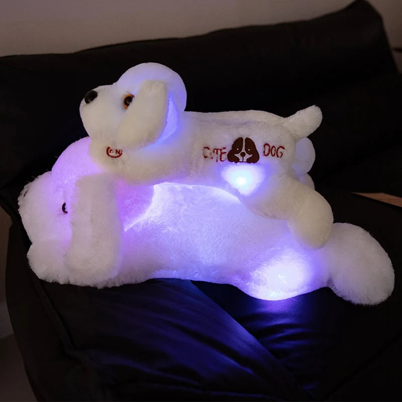 Creative Lie Dog Toy Luminous Pillow Soft Stuffed Plush Glowing Colorful Stars Cushion Led Light Toys Gift