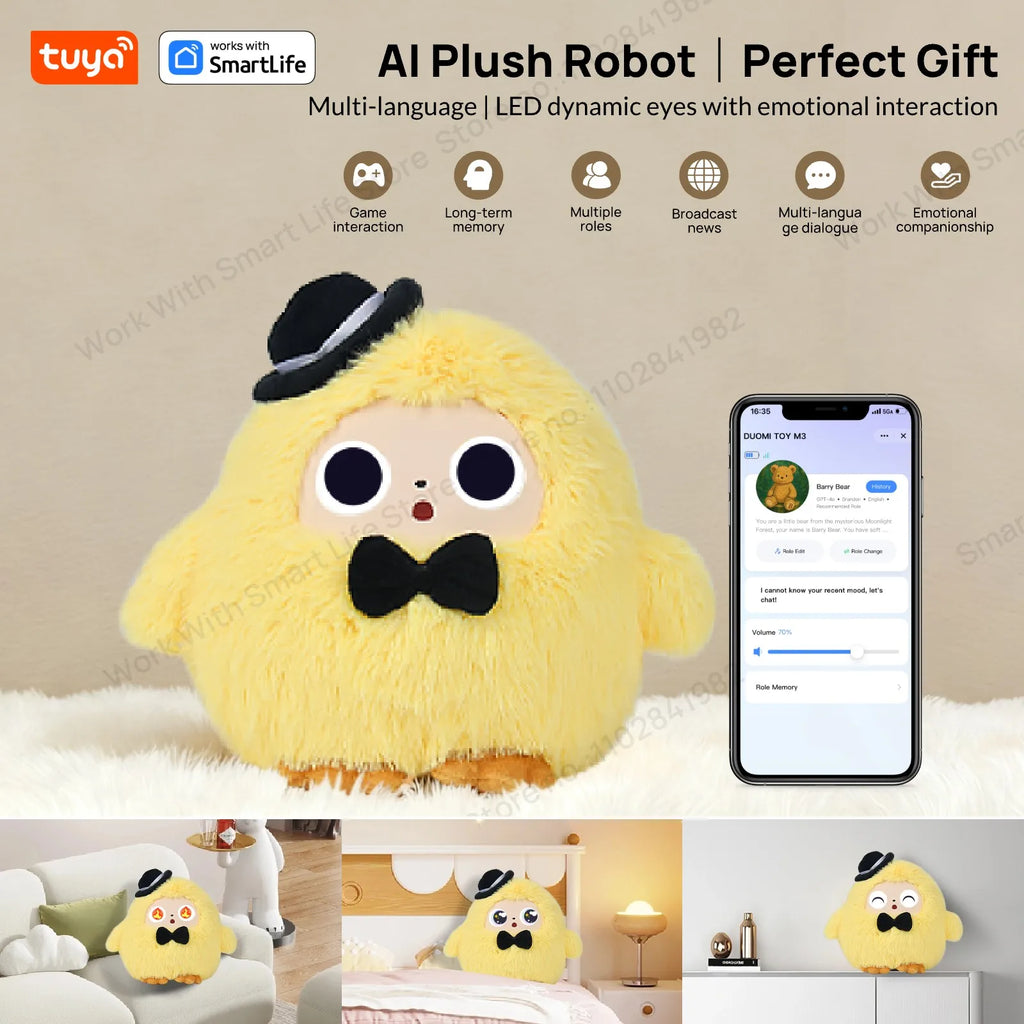 Cute Yoyo: AI Plush Robot Smart Interactive Toy w/LED Eyes&Voice Control, USB Rechargeable Companion for Kids Gifts/Smart Home