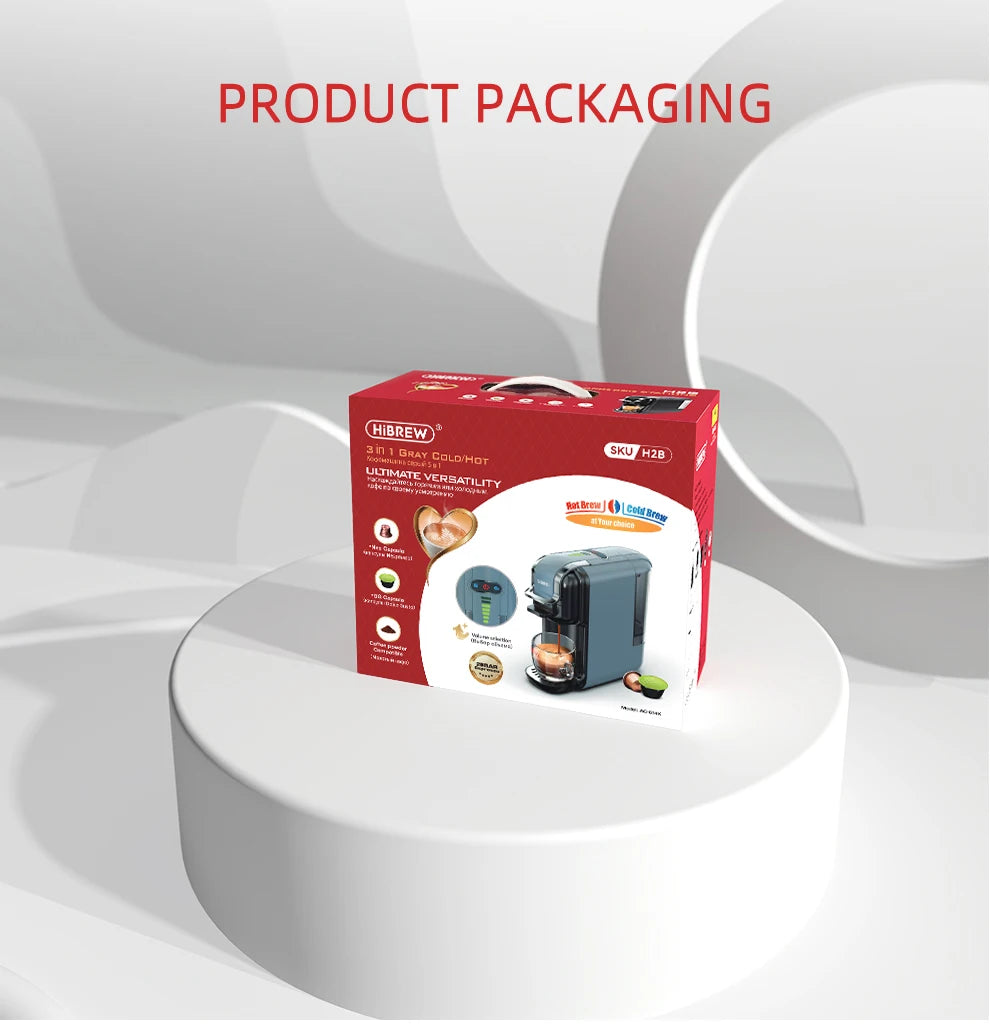 HiBREW 5 in 1 Multiple Capsule Coffee Machine Hot/Cold DG Cappuccino Nes Capsule ESE Pod Ground Coffee Cafeteria 20Bar H2B Grey