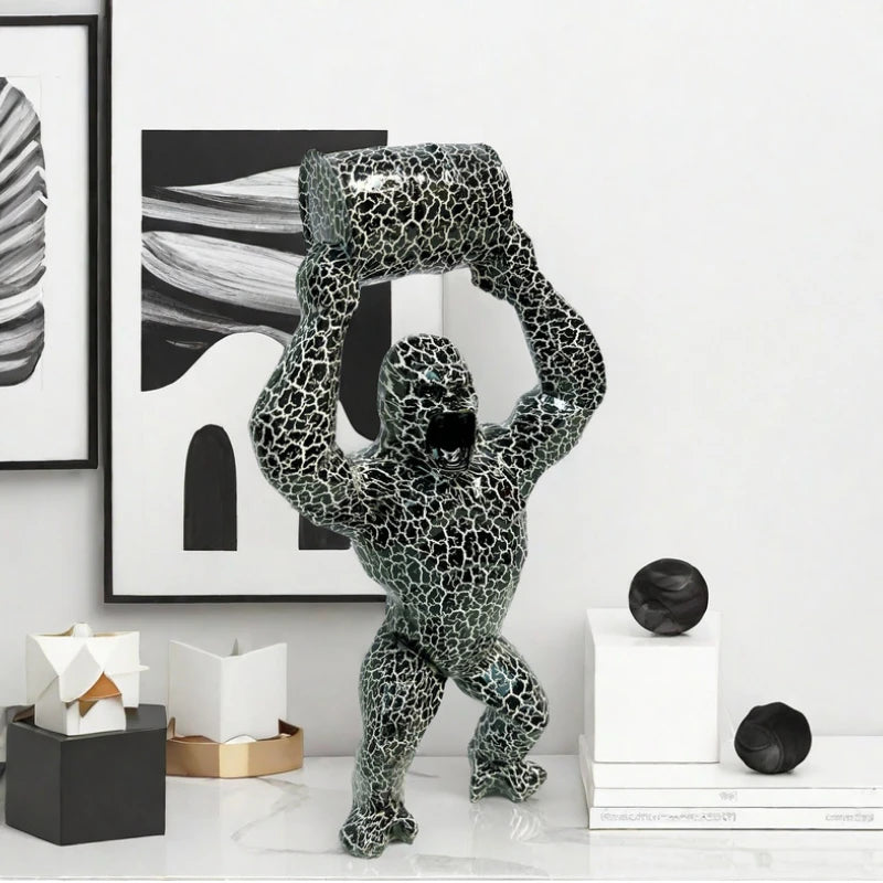 ERMAKOVA Creative Resin Sculpture Gorilla Decoration Lift The Bucket Gorilla Figure Statue Living Room Cabinet Decor