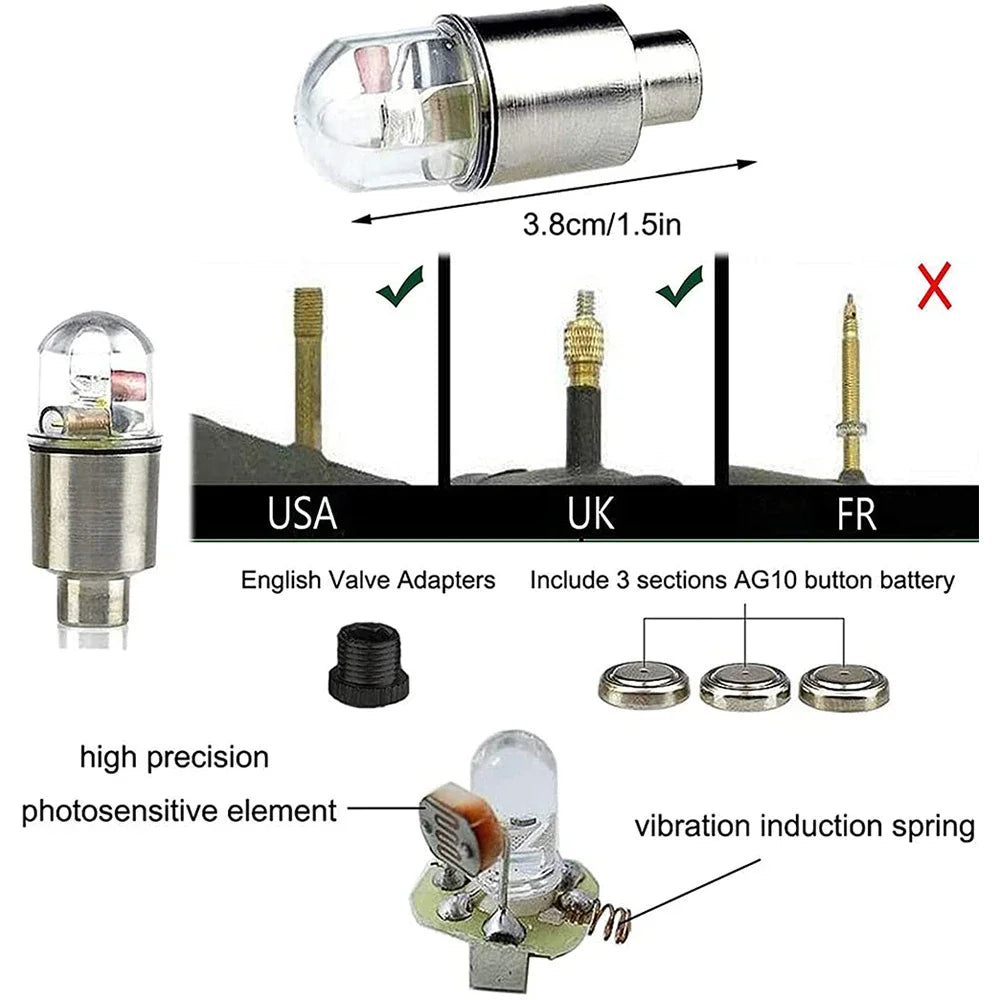 4Pcs LED Wheel Lights -Bike Tire Valve Stem Neon Light Bulb for Car Motorcycle Bicycle Tyre Dust Cap Waterproof Flash Stems Caps