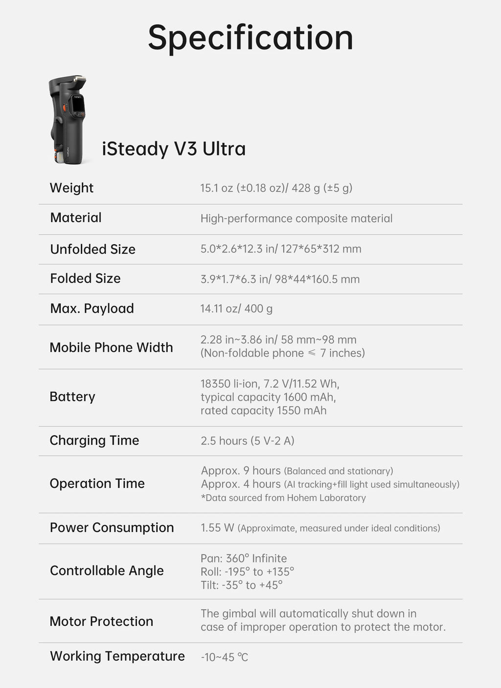 Hohem iSteady V3 Ultra Gimbal Stabilizer for iPhone with AI Auto Tracking Detachable Touchscreen Remote Phone Gimbal