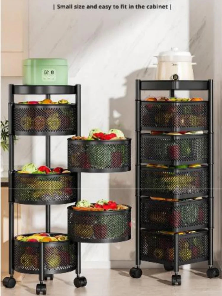 Square Rotating Storage Rack Kitchen Floor-To-Ceiling Multi-Layer Snacks Fruits And Vegetables Sundries Rolling Trolley Basket