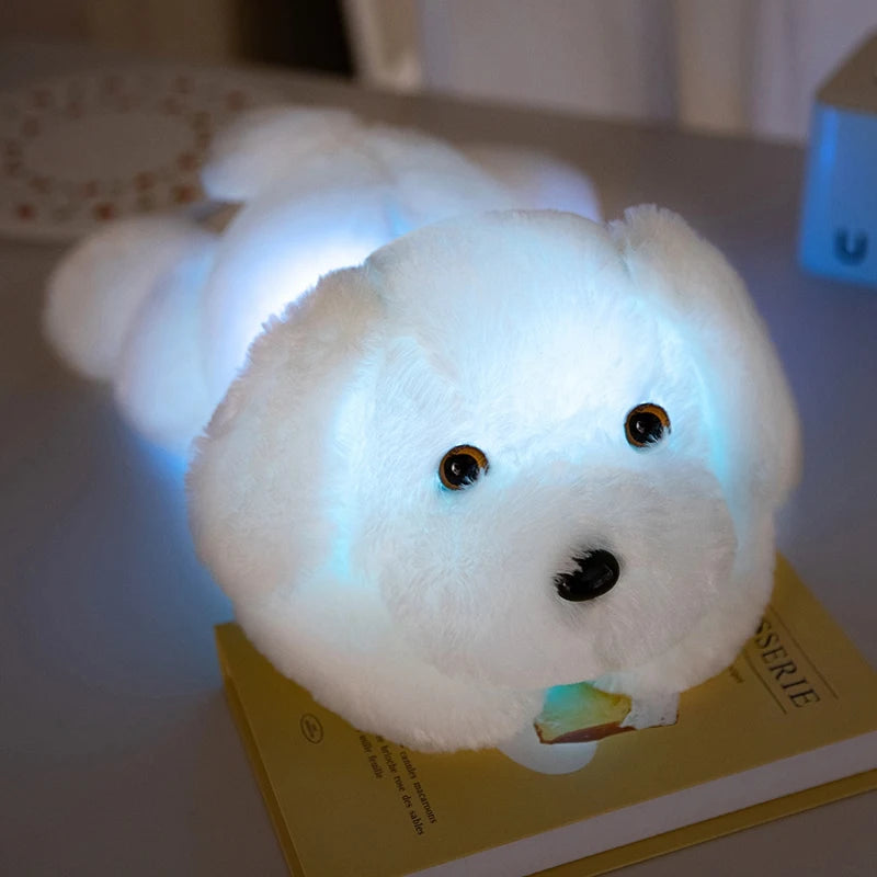 Creative Lie Dog Toy Luminous Pillow Soft Stuffed Plush Glowing Colorful Stars Cushion Led Light Toys Gift