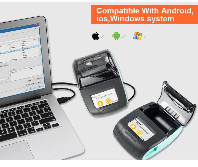 Mini Portable Thermal Receipt POS Printer Wireless Bluetooth 58mm Ticket Bill IOS Android PC Invoice Business Retail Ink-free