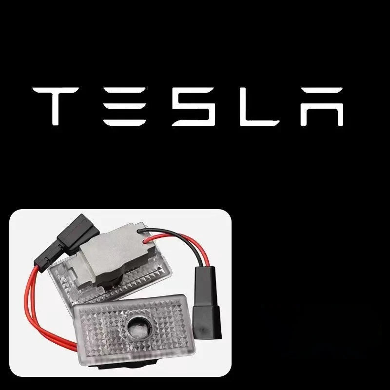 2Pcs LED Car Welcome Door Lights Emblem Accessory For Tesla SpaceX Model 3 Highland 2023 Model S Model X Model Y Model Y-Eur Roa