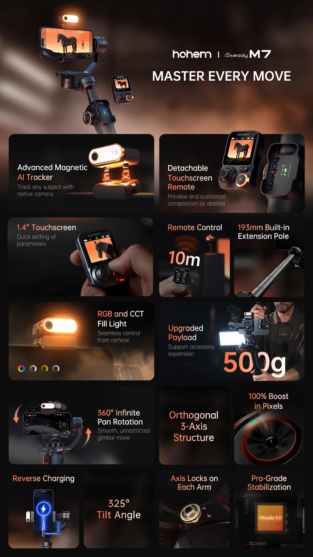 Hohem iSteady  M6 3-Axis Handheld Stabilizer hohem m7 Gimbal for Smartphone w Magnetic Fill Light Face Tracking pk weebill m7