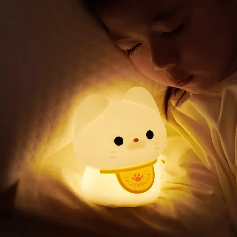 Lucky Cat Night Light USB Charging Timer LED Silicone Tapping Light Children's Bedside Light Warm and Healing lamps