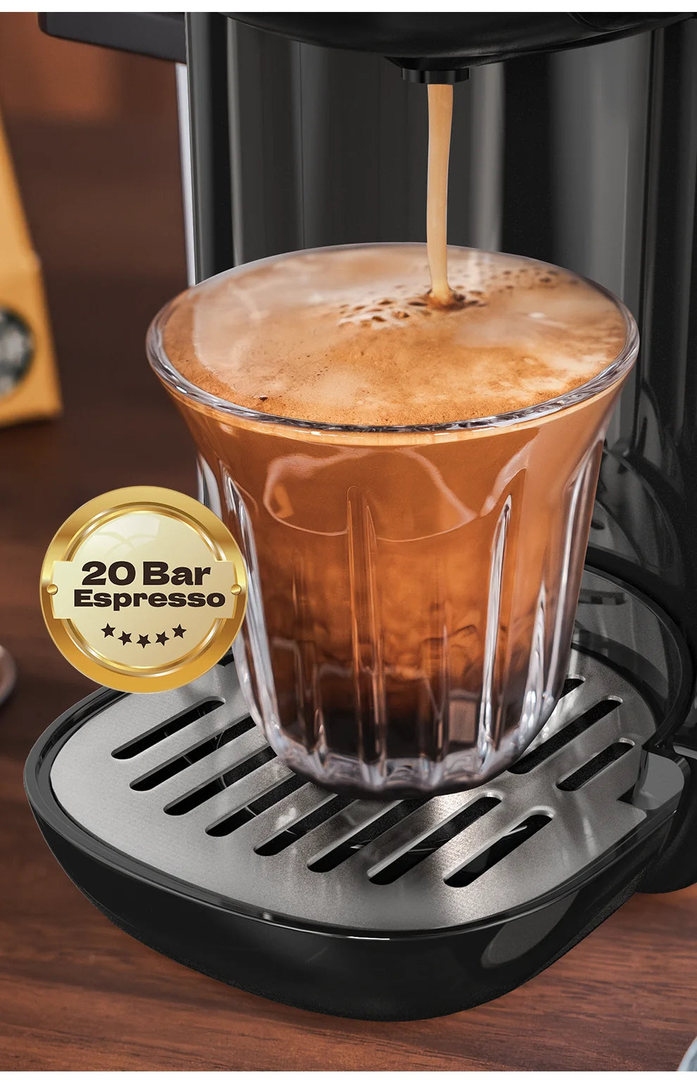 HiBREW 5 in 1 Multiple Capsule Coffee Machine Hot/Cold DG Cappuccino Nes Capsule ESE Pod Ground Coffee Cafeteria 20Bar H2B Grey