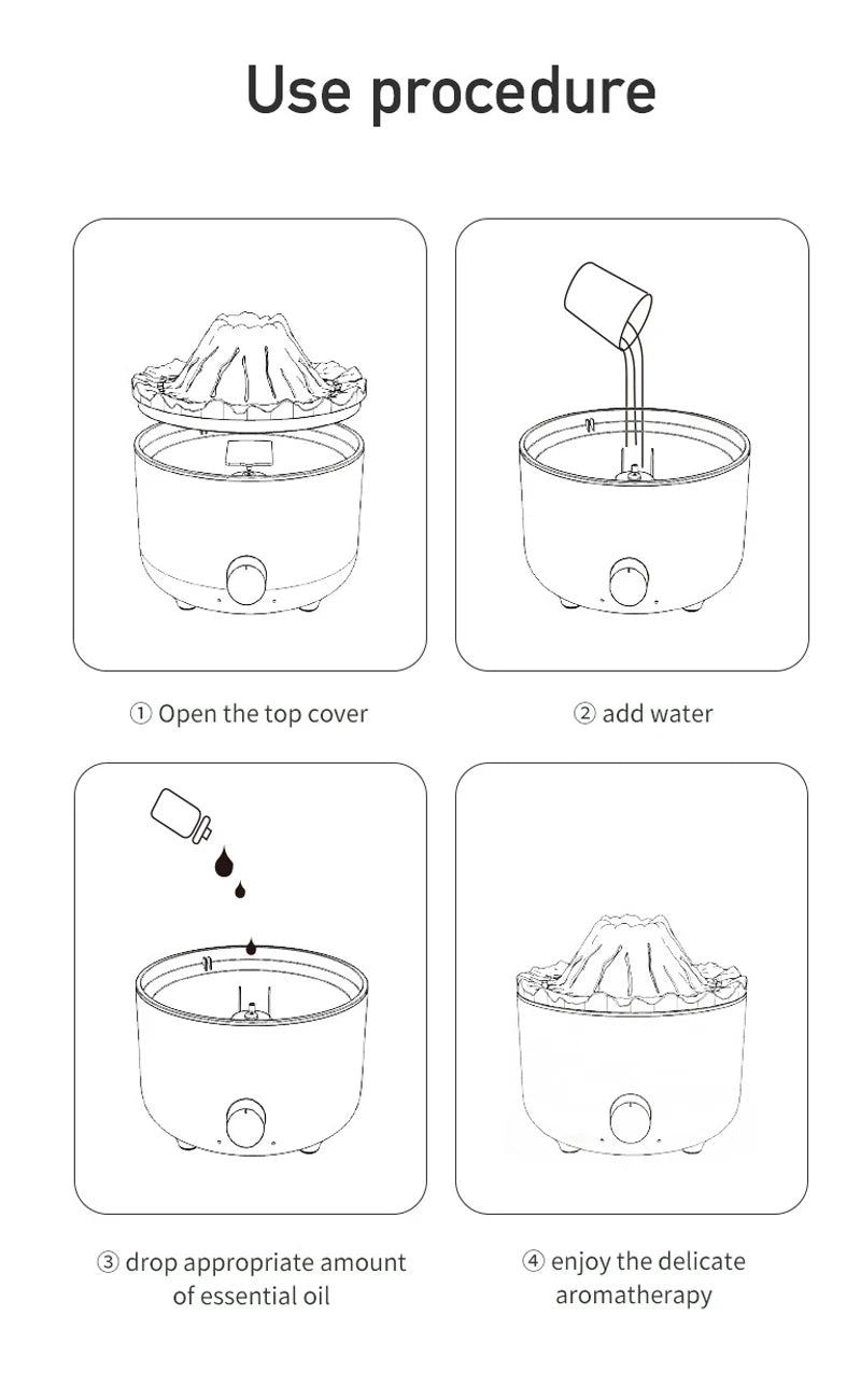 Air Humidifier Aromatherapy Essential Oil Diffuser Cool Mist Diffuser, Flame & Volcano 2 Mist Mode, for Bedroom,Office,Yoga,Gift