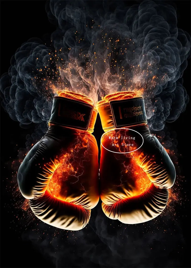 Black Cool Boxing Gloves Boxing Fitness Gloves Aesthetics Poster and Mural Art Canvas Painting Boxing Gym Boys' Room Decoration