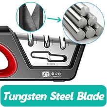 4-in-1 Kitchen Knife Sharpening Kit 3-Stage Sharpener Restores, Revives, and Polishes Blades + Repairs Scissors