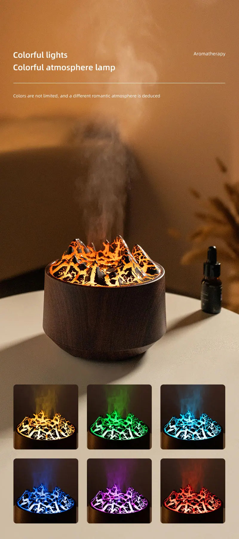 Volcano Bedroom Humidifier with Remote Control Fog Output Spray Desk Atmosphere Lamp Essential Oil Diffuser for Bedroom Home