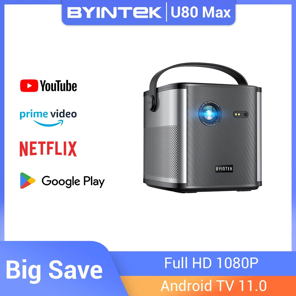 BYINTEK U80 Max Projector 3D 4K Cinema  Android 11.0 WiFi Mini Portable 1080P Home Theater Video DLP Projector with Battery