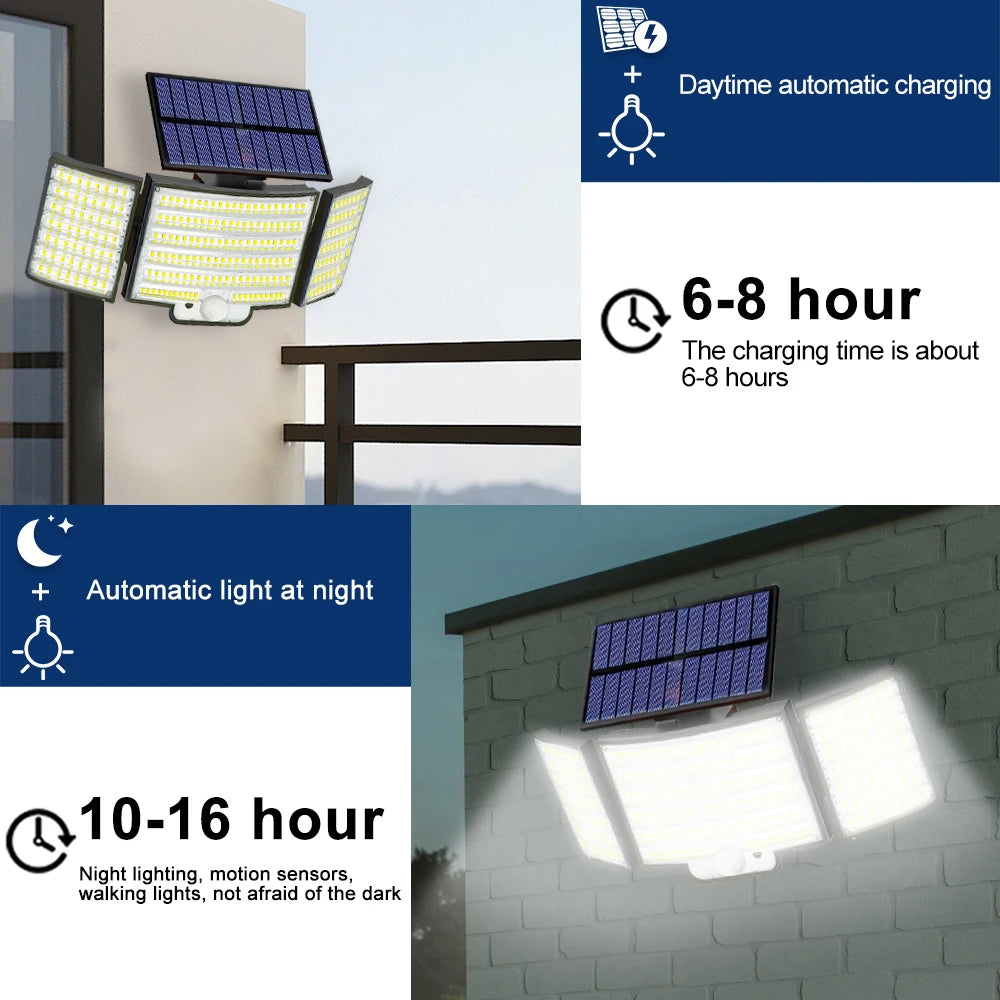 New 366LED Solar Outdoor Lights Solar Powered Security Light Motion Sensor 234LED Wall Light IP65 Waterproof Garden
