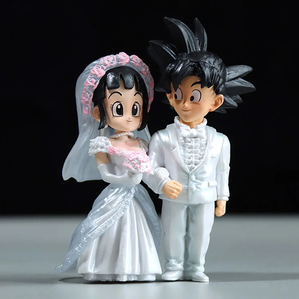 9cm Dragon Ball Anime Figure Son Goku Figures Wedding Goku Chichi Mariage Figurine Scene Statue Q Version Pvc Model Doll Toys