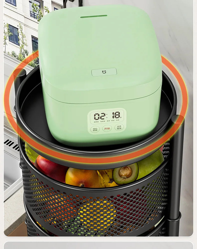 Square Rotating Storage Rack Kitchen Floor-To-Ceiling Multi-Layer Snacks Fruits And Vegetables Sundries Rolling Trolley Basket