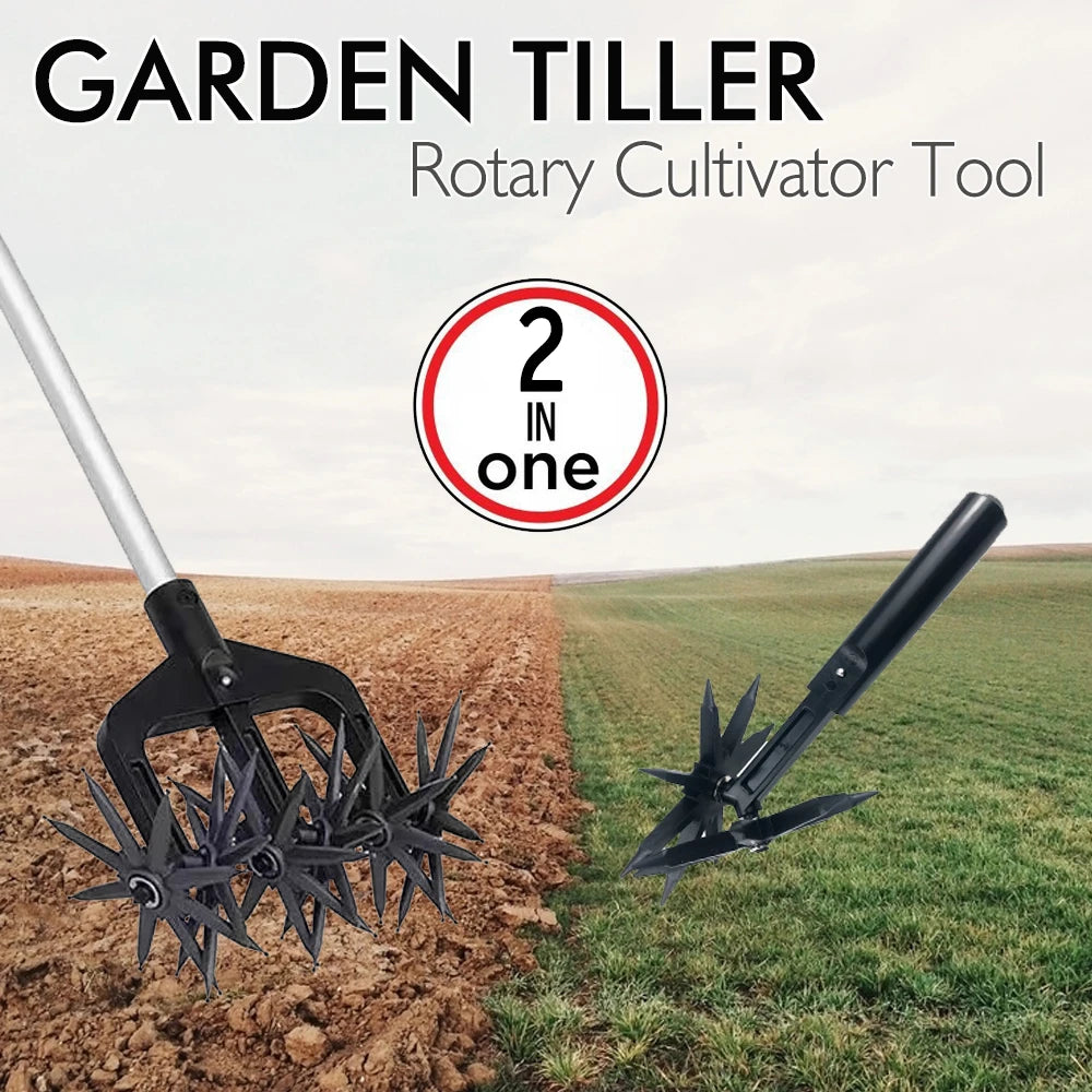 Garden Rotary Tiller, Manual Hand Tool for Soil Loaning & Ventilation, Wear Resistant Cultivator for Autumn Fall Gardening Care