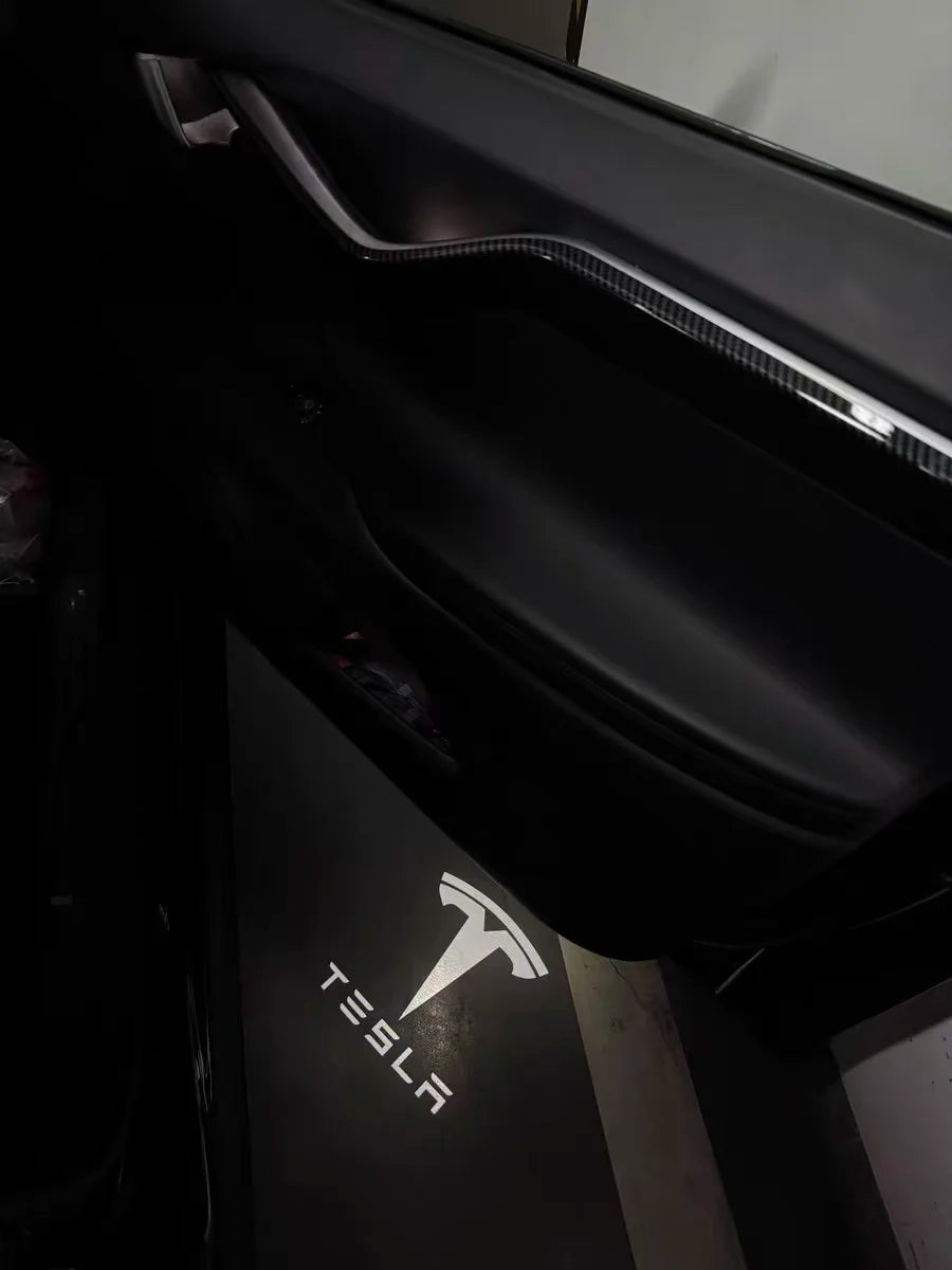 2Pcs LED Car Welcome Door Lights Emblem Accessory For Tesla SpaceX Model 3 Highland 2023 Model S Model X Model Y Model Y-Eur Roa