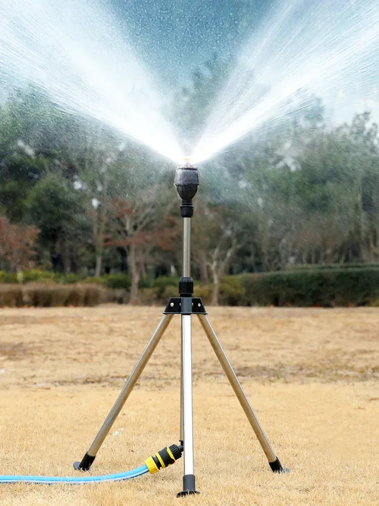 360-Degree Garden Automatic Rotating Sprinkler Stainless Steel Tripod Set Irrigation Stand Water Jet Garden Lawn Sprinkler Tool