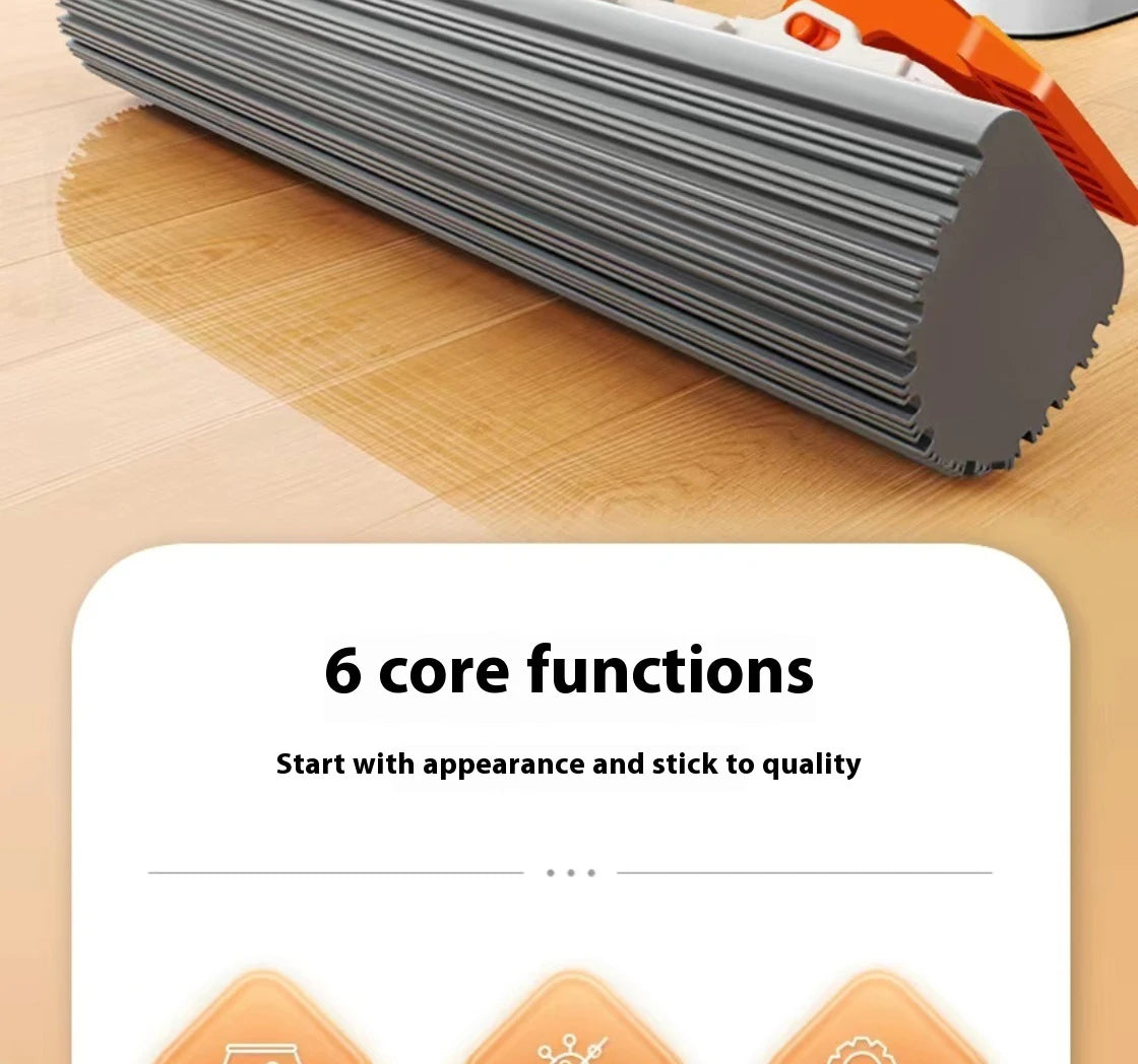 New Squeezed Self Draining Rubber Cotton Mop Hand Free Magic Self-cleaning Flat Mop Reusable Sponge Household Floor Cleaning