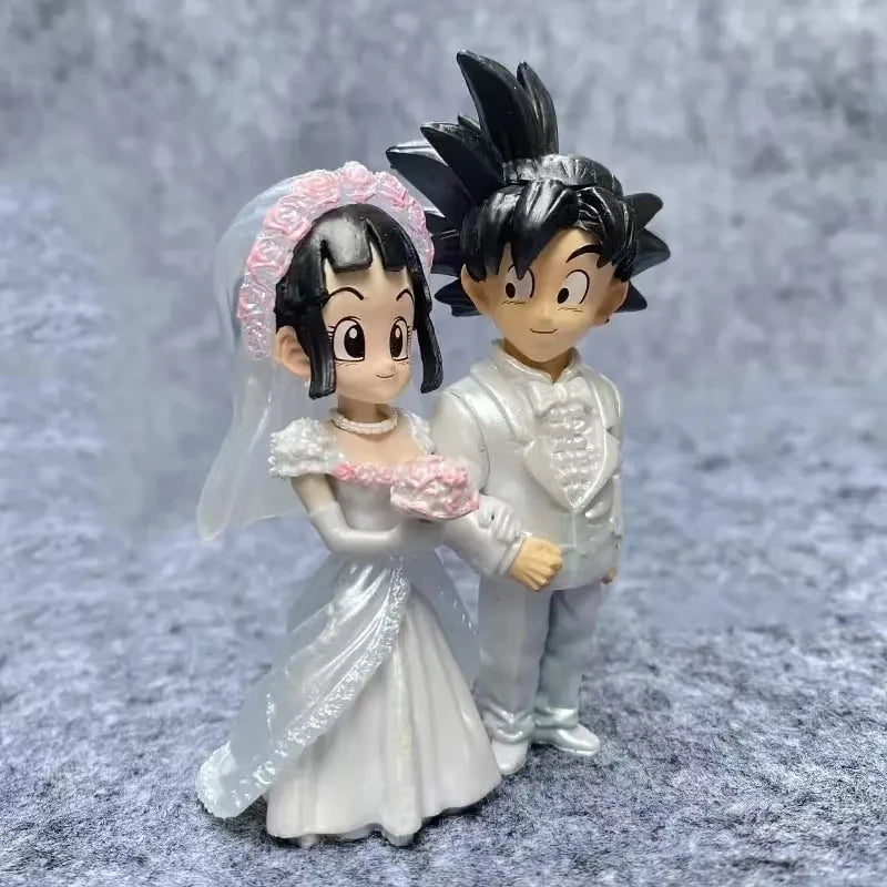 9cm Dragon Ball Anime Figure Son Goku Figures Wedding Goku Chichi Mariage Figurine Scene Statue Q Version Pvc Model Doll Toys