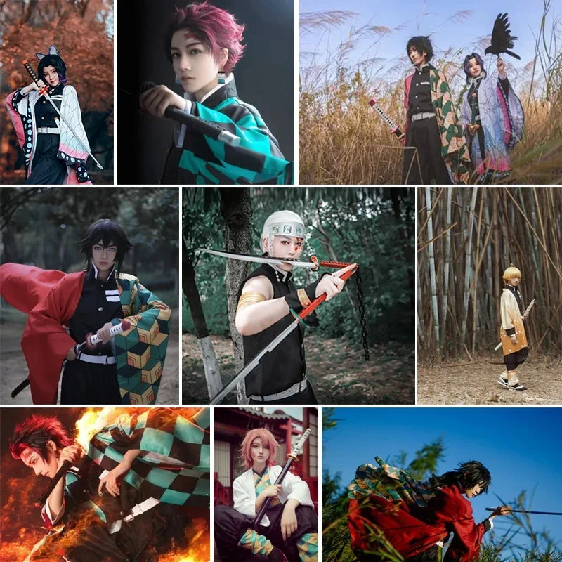 Demon Slayer Katana 104cm Giyuu Blue Role-playing Weapons Props with Sword Holder and Belt 1: 1 Replica  Japanese Samurai Sword