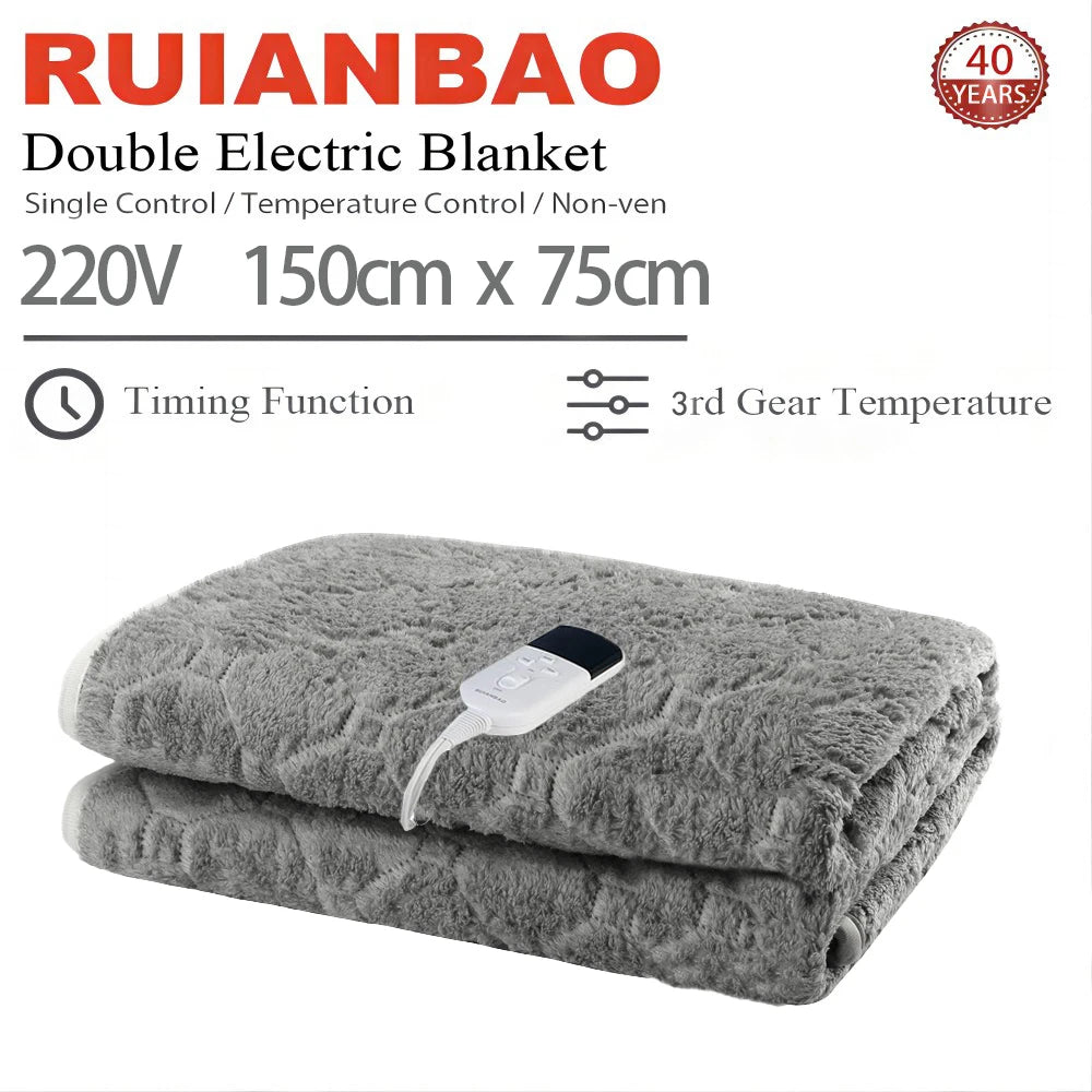 RUIANBAO Heated Blanket Throw 2-Layer Flannel Electric Blanket Timer Heated Pad 220V 150*75cm Thermal Mattress Heated Bed Warmer