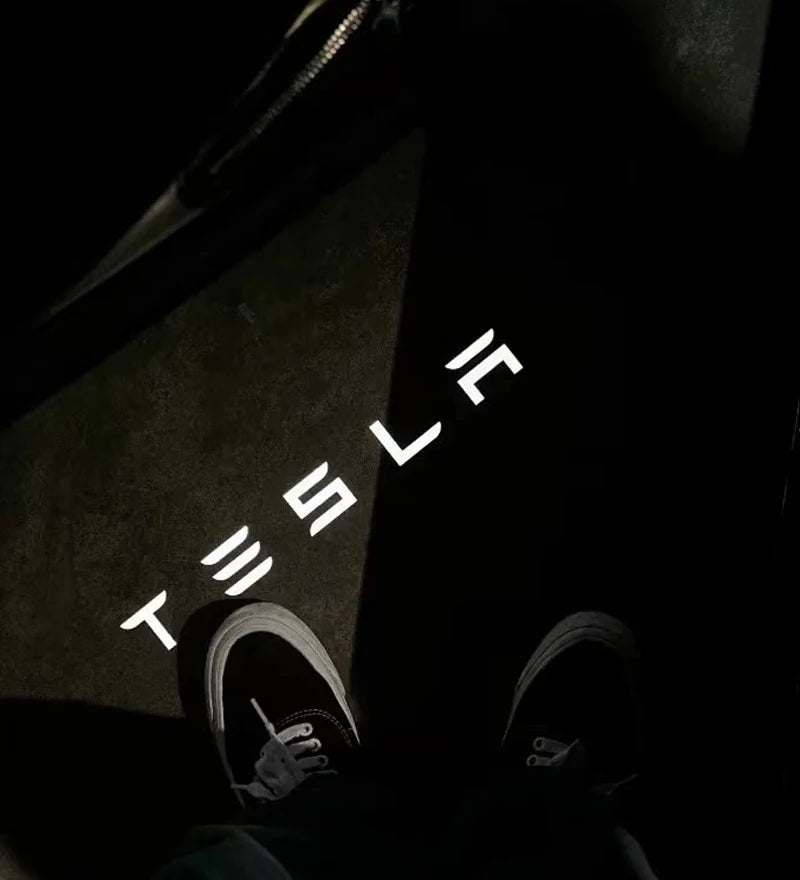 2Pcs LED Car Welcome Door Lights Emblem Accessory For Tesla SpaceX Model 3 Highland 2023 Model S Model X Model Y Model Y-Eur Roa
