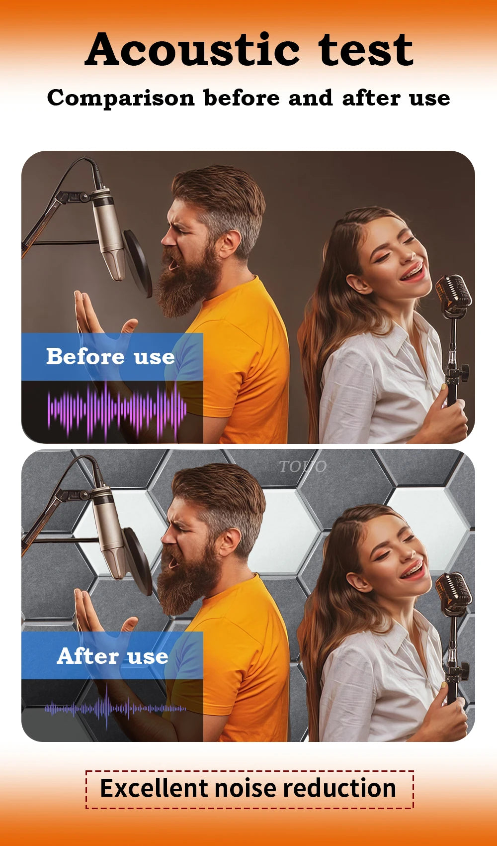 TOUO Sound Absorbing Panel 6 Pcs High-Density Material Home Accessories Noise Insulation For Walls Drum Room Acoustic Treatment