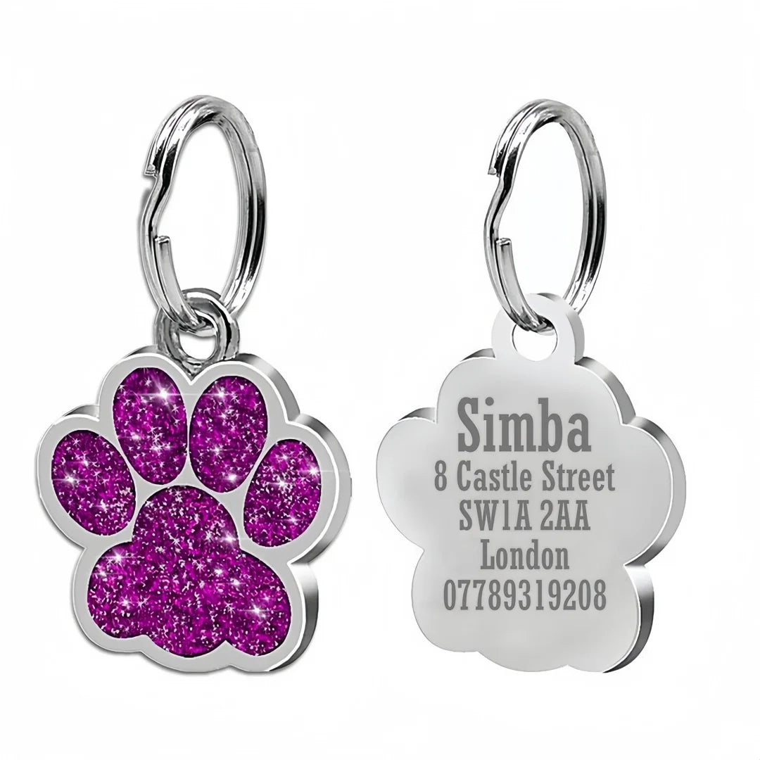 Free Personalized Dog Cat Plate Tags Engraved Puppy Pet ID Name Collar Tag Alloy Paw Glitter Pendant Pets Dogs Accessories