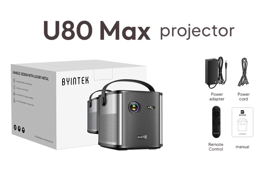 BYINTEK U80 Max Projector 3D 4K Cinema  Android 11.0 WiFi Mini Portable 1080P Home Theater Video DLP Projector with Battery