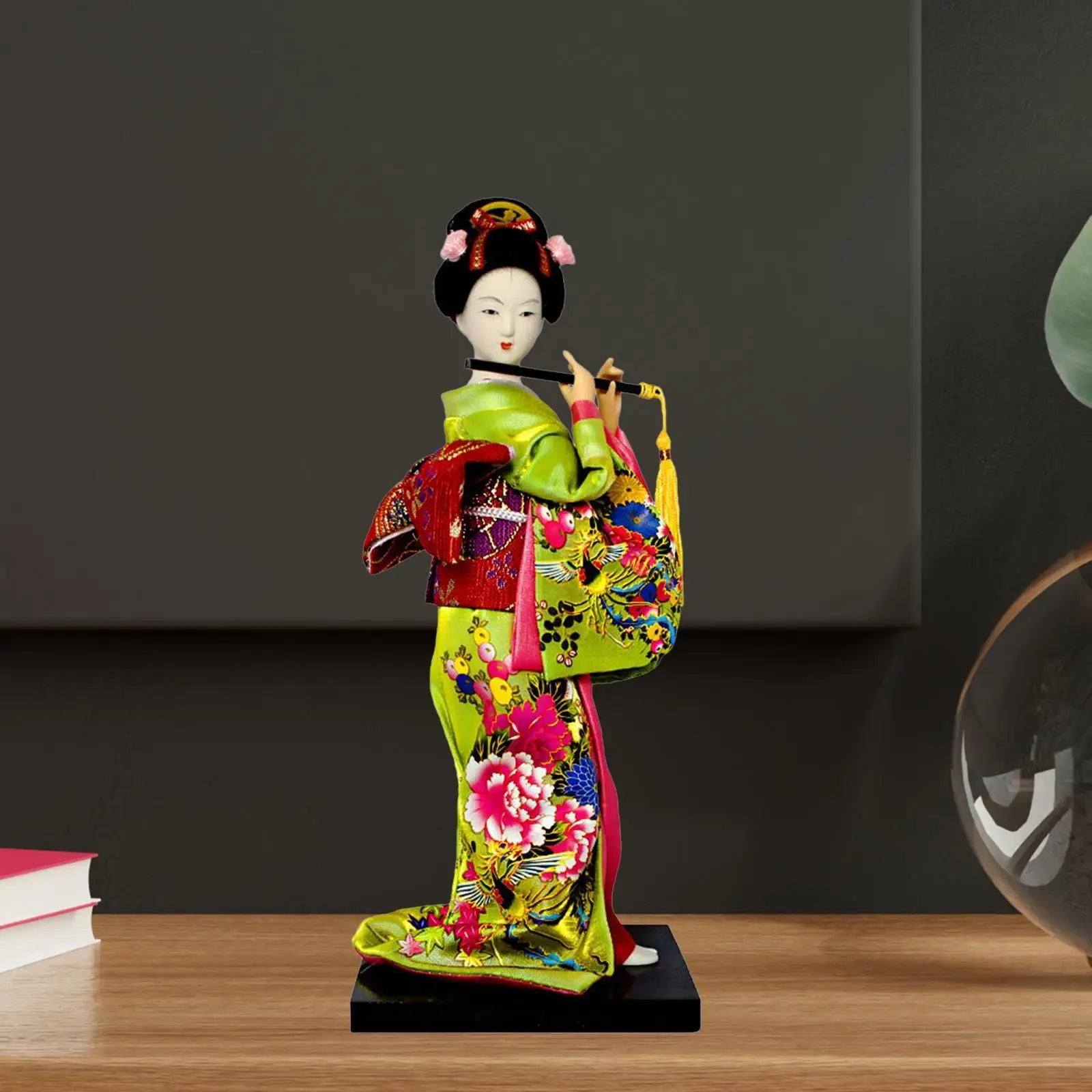 Japanese Geisha 9" Free Standing Oriental Ancient Kabuki Girl Statue Kimono Dolls Ornament for Shelf Table Home Office Decor