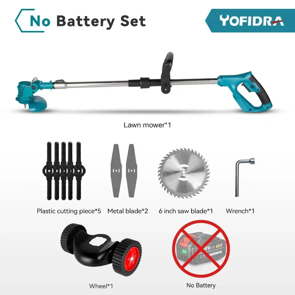 YOFIDRA Electric Lawn Mower Cordless Garden Grass Cutting Trimmer 100-135cm Length Cutter Power Tool For Makita 18V Battery Pin