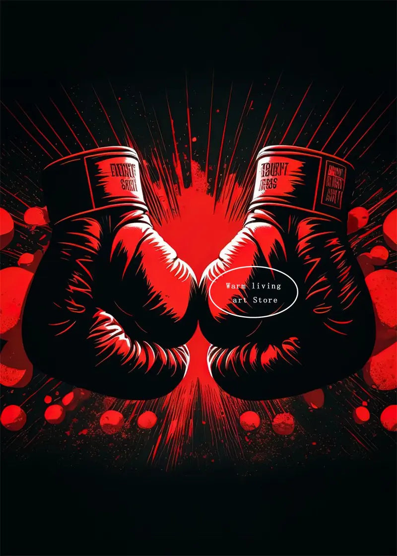 Black Cool Boxing Gloves Boxing Fitness Gloves Aesthetics Poster and Mural Art Canvas Painting Boxing Gym Boys' Room Decoration