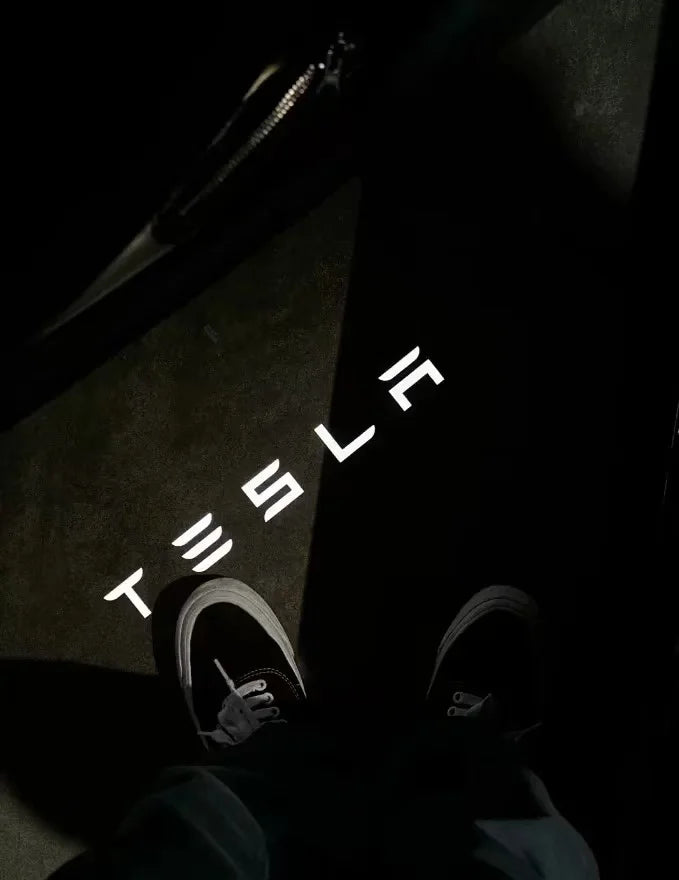 2Pcs LED Car Welcome Door Lights Emblem Accessory For Tesla SpaceX Model 3 Highland 2023 Model S Model X Model Y Model Y-Eur Roa