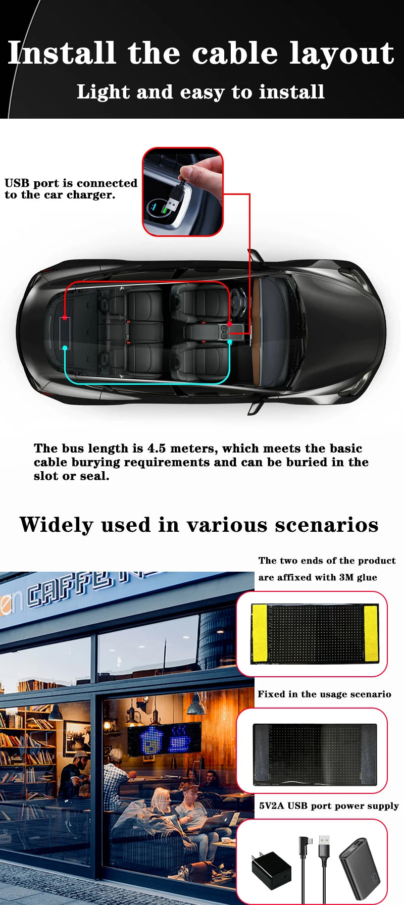 Car LED Matrix Pixel Panel DIY RGB Lighting Graffiti Scrolling Text Board Windshield Advertising Screen Bluetooth APP Control