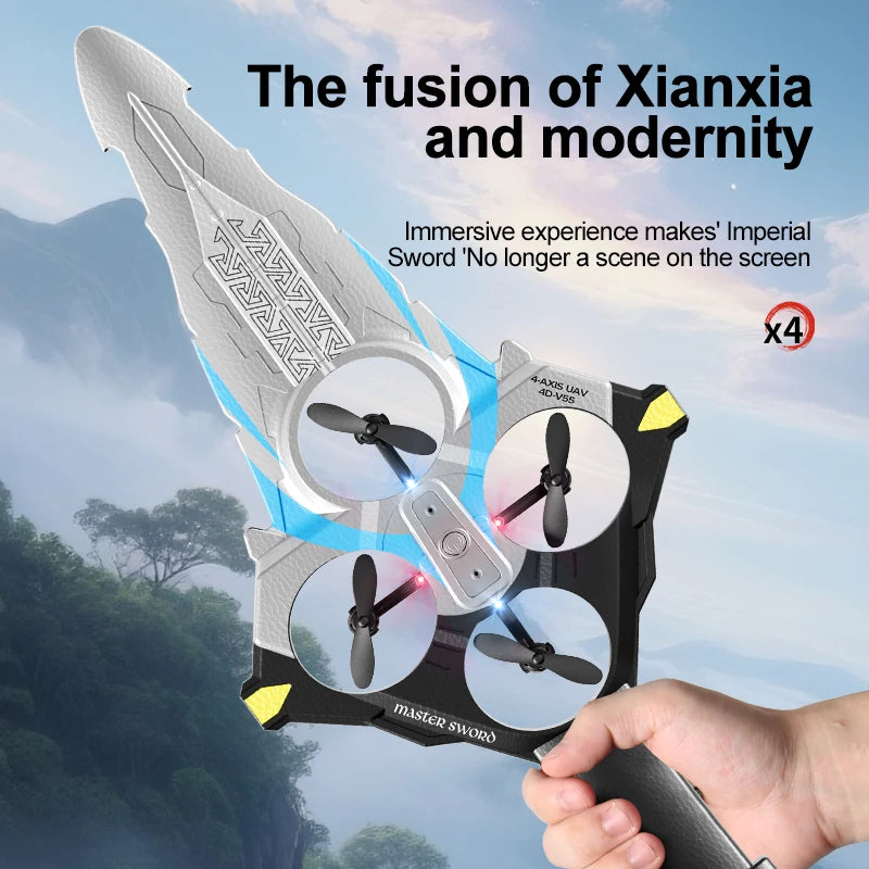 4DRC New V55 Remote Controlled Flying Sword Toy Drone Model 2.4G RC Quadcopter with Light Sword Stunt Glider Airplane Kids Toys