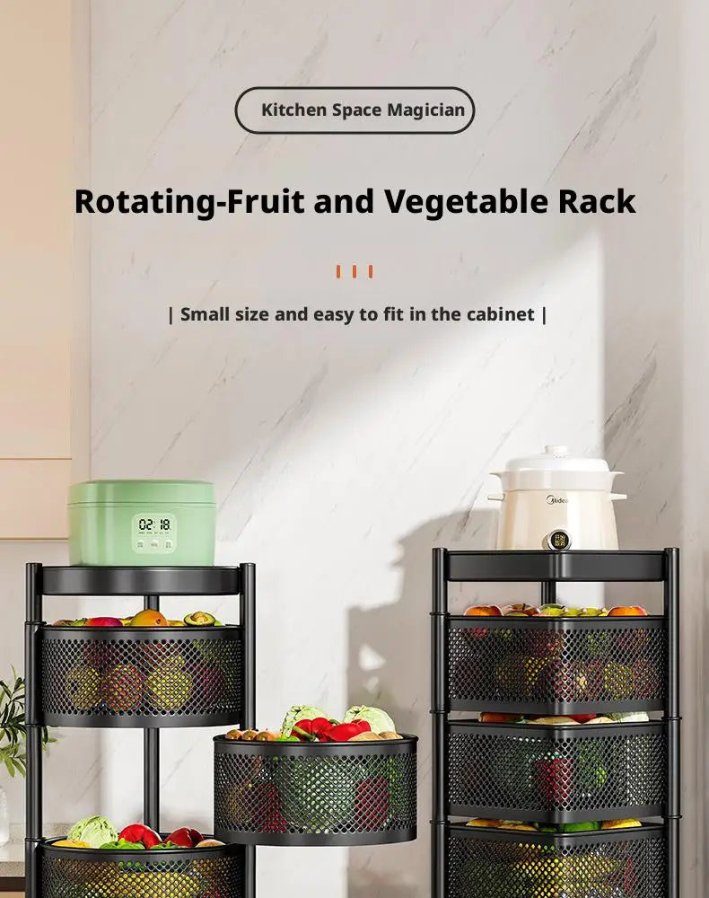 Square Rotating Storage Rack Kitchen Floor-To-Ceiling Multi-Layer Snacks Fruits And Vegetables Sundries Rolling Trolley Basket
