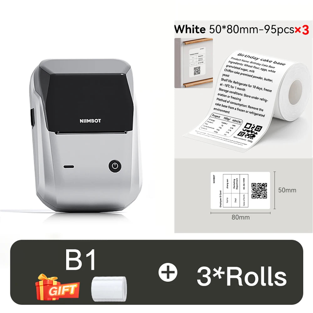 NIIMBOT B1 Portable Thermal Printer With Tapes 2 Inch Adhesive Label Printer Mini Bluetooth Sticker Maker Support Smartphones PC