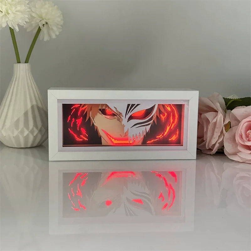 BLEACH Anime Led Paper Carving Lamp Kurosaki Ichigo Aizen Sousuke Paper Cut Shadow Box Bedroom Decoration Led Light Toy Gift