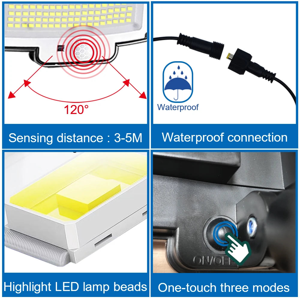 New 366LED Solar Outdoor Lights Solar Powered Security Light Motion Sensor 234LED Wall Light IP65 Waterproof Garden
