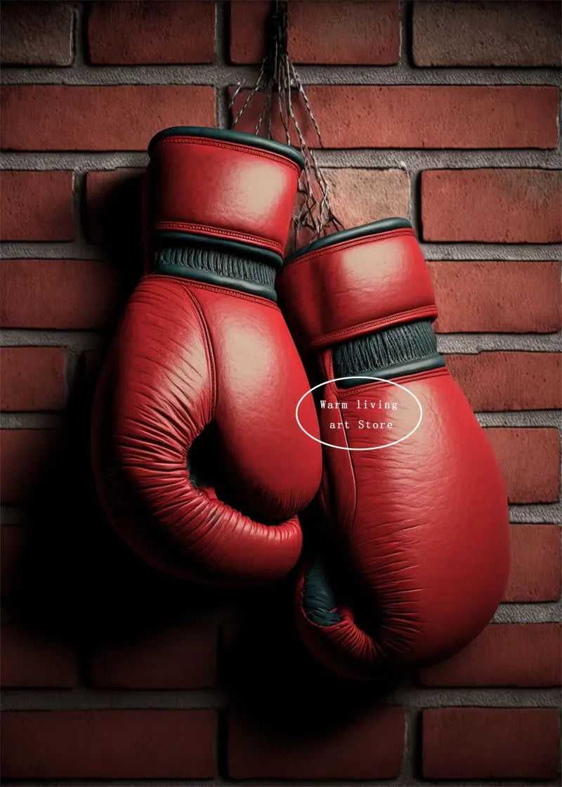 Black Cool Boxing Gloves Boxing Fitness Gloves Aesthetics Poster and Mural Art Canvas Painting Boxing Gym Boys' Room Decoration