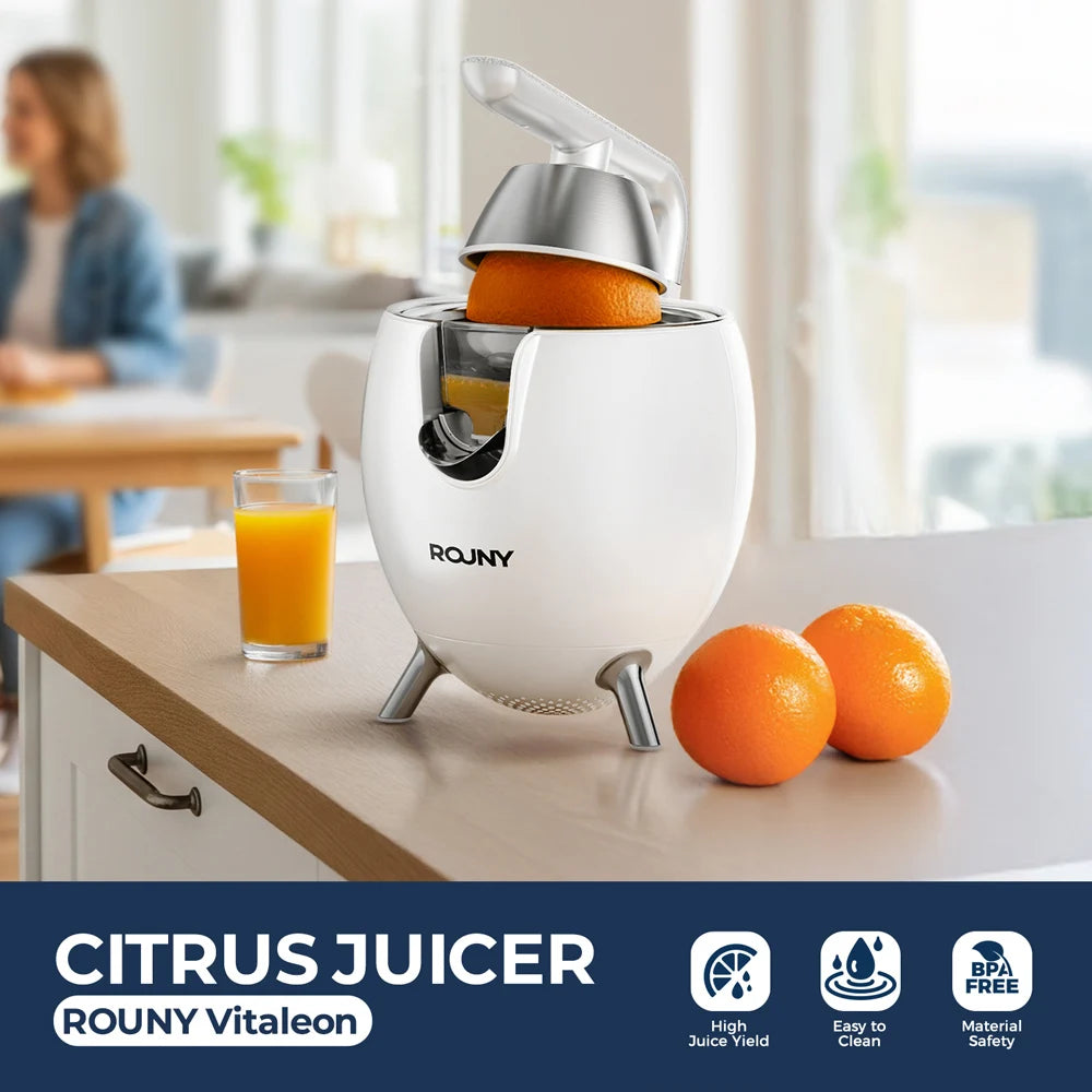 Electric Stainless Steel Citrus Juicer, Orange Lemon Set Juicer with 2 Cones, BPA-Free and Easy to Clean, Powerful 850W, White