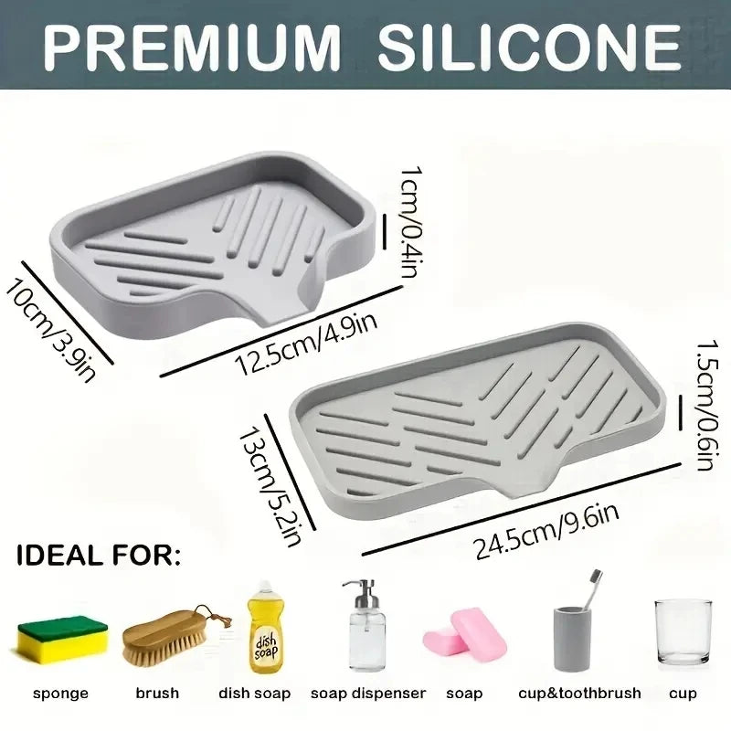 Sink Silicone Tray With Drain Soap Sponge Storage Holder Countertop Sink Scrubber Brush Soap Storage Rack Kitchen Organizer