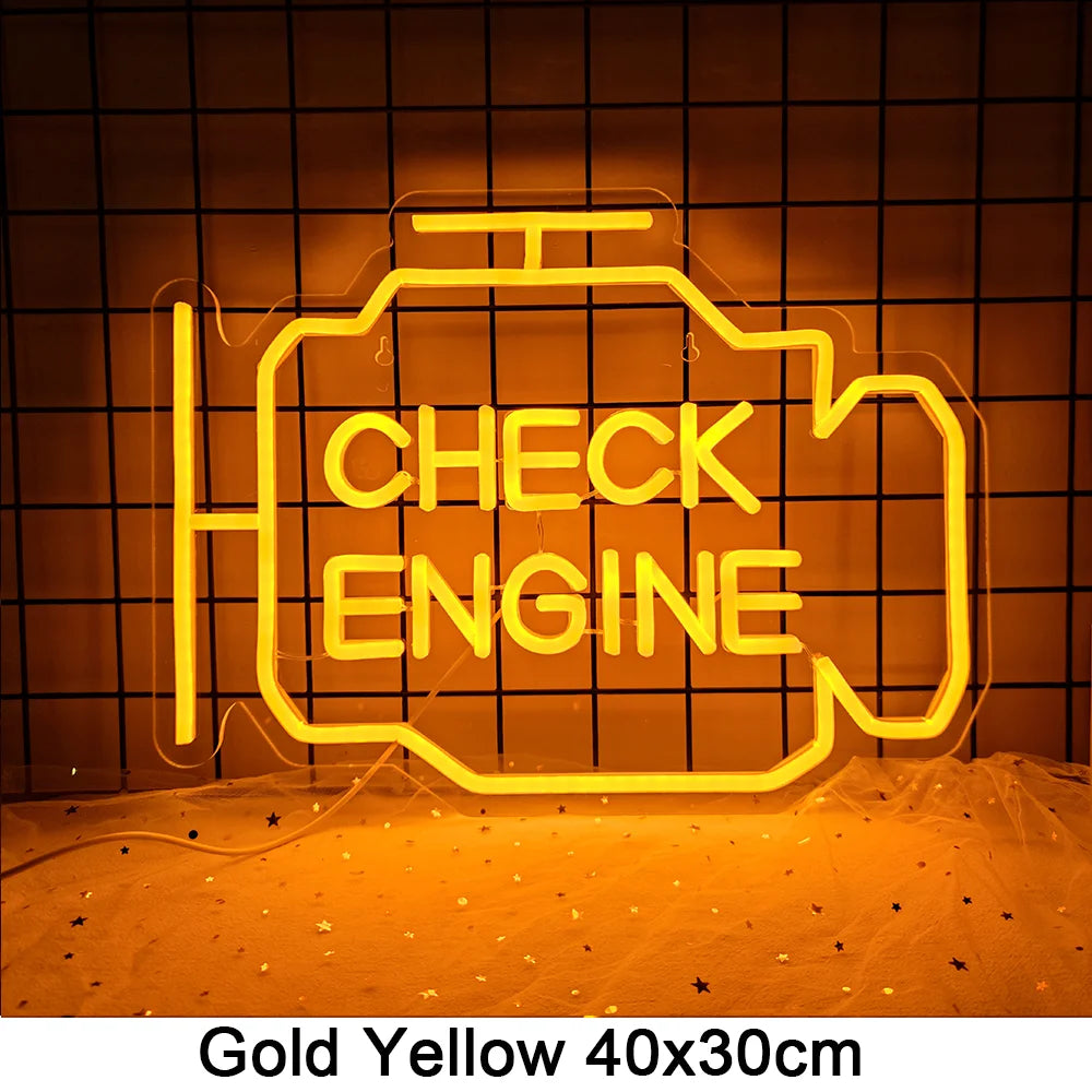 Check Engine Neon Sign Led Light Auto Room Garage Repair Shop Wall Decor Bar Party Club Luminous Atmosphere Lamp USB Power